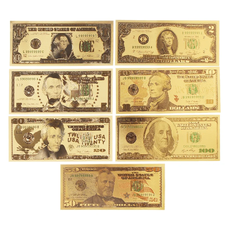 1 Set USD Dollar Gold Foil Golden Paper Money Currency Coin Collection Commemorative Banknote Craft