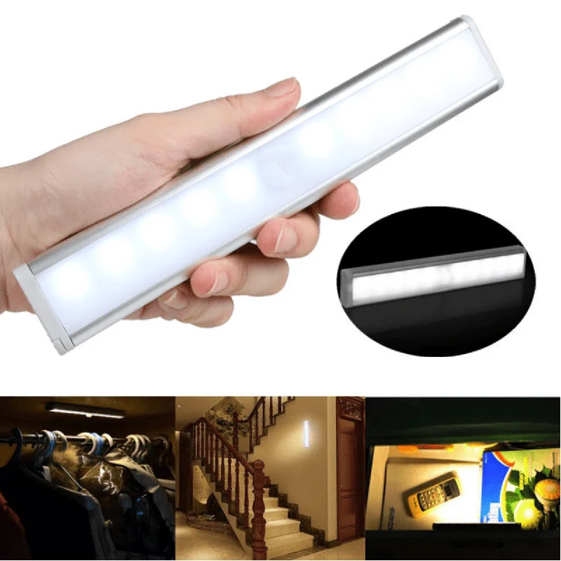 10 LED Motion Sensor Closet Light Wireless Night Cabinet Battery Powered Indoor