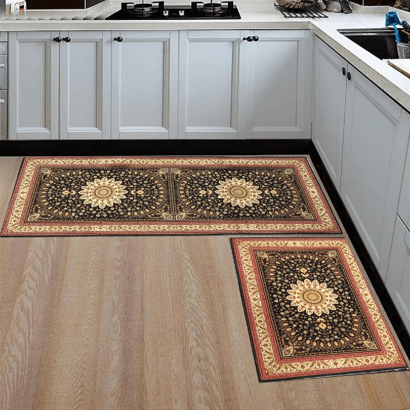 2Pcs 47In Non-Slip Kitchen Mat Rubber Backing Doormat Runner Rug Set