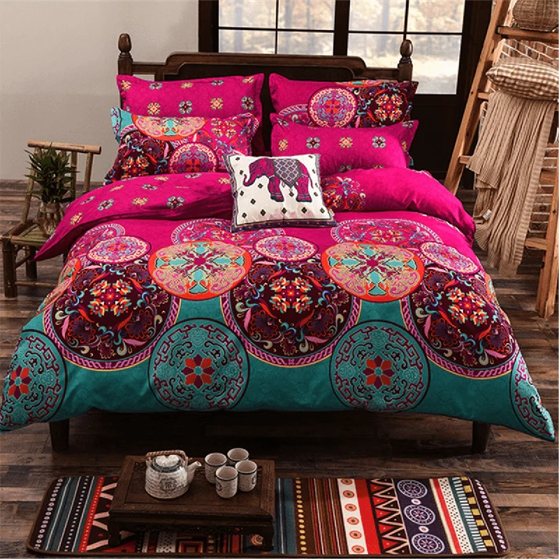 4Pcs Oriental Mandala Polyester Single Double Queen Size Bedding Pillowcases Quilt Duvet Cover Set