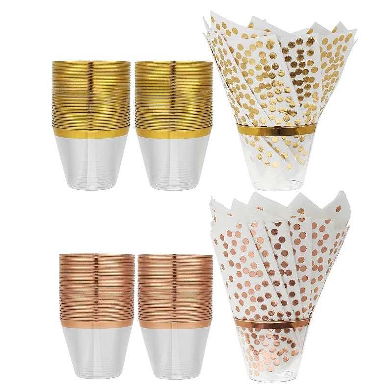 50PCS Disposable Plastic Cups 9Oz with 50PCS Disposable Napkins for Birthday Wedding Tableware Set