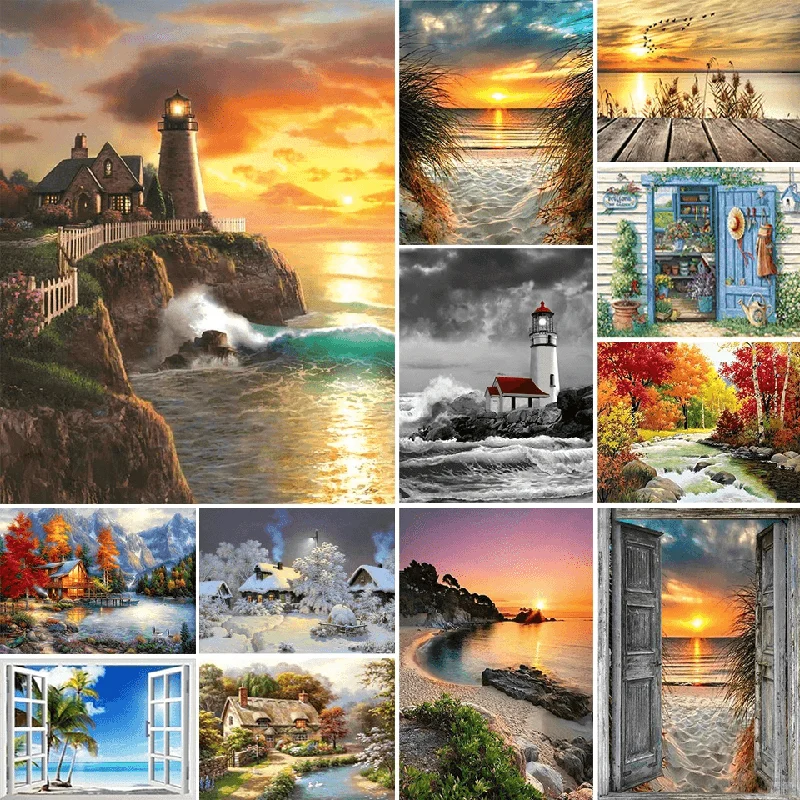 5D DIY Diamond Painting Landscape Sunset Sea View Embroidery Cross Stitch Kit Painting DIY Home Decoration