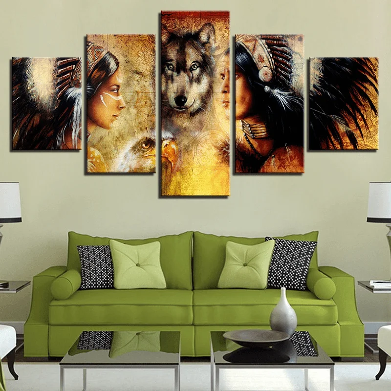 5Pcs Set Wolf Modern Canvas Print Paintings Wall Art Pictures Home Decor Unframed