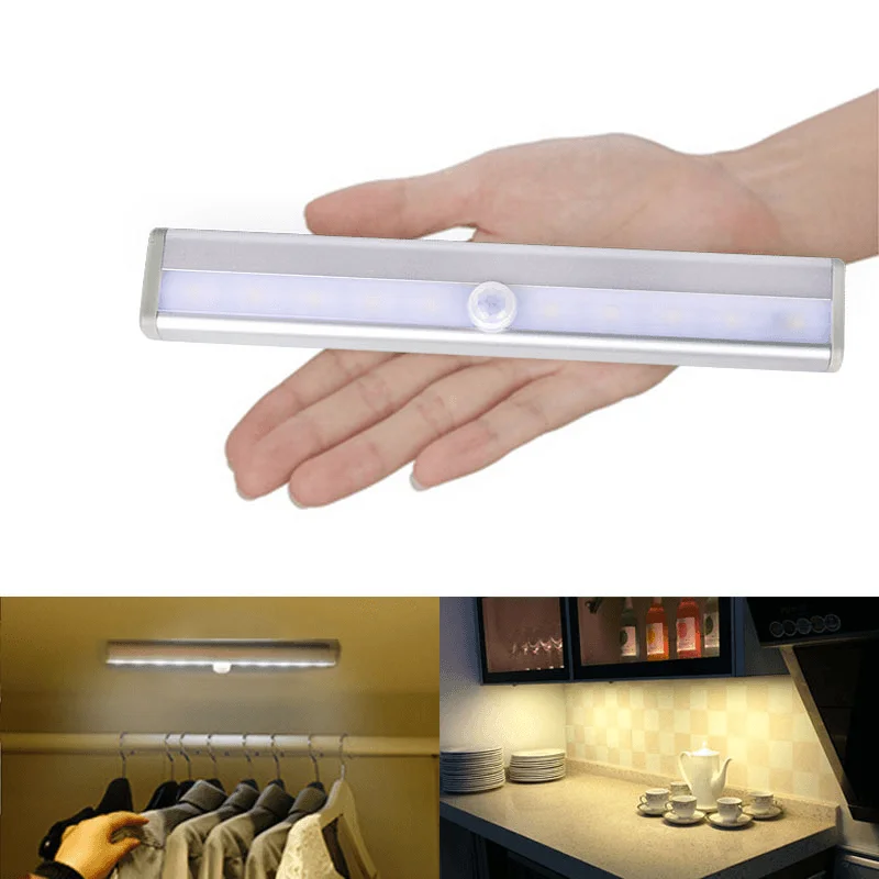 6/10 Leds PIR LED Motion Sensor Light Cupboard Wardrobe Bed Lamp LED under Cabinet Night Light for Closet Stairs Kitchen