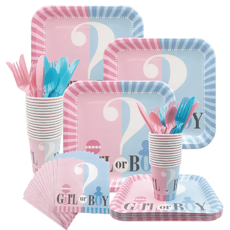 65/112/114Pcs/Set Gender Reveal Party Supplies Baby Shower Decorations Boy or Girl Disposable Tablewear Cups Plates Napkins