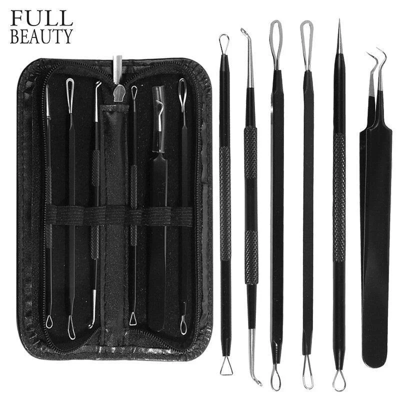 6Pcs Acne Needle To Blackhead  Acne Remover Nail Jewelry Tweezers Clip Tool Set