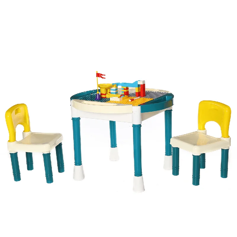 Children Building Blocks Kids Table and Chairs Set Toy Bricks Activity Play Baby