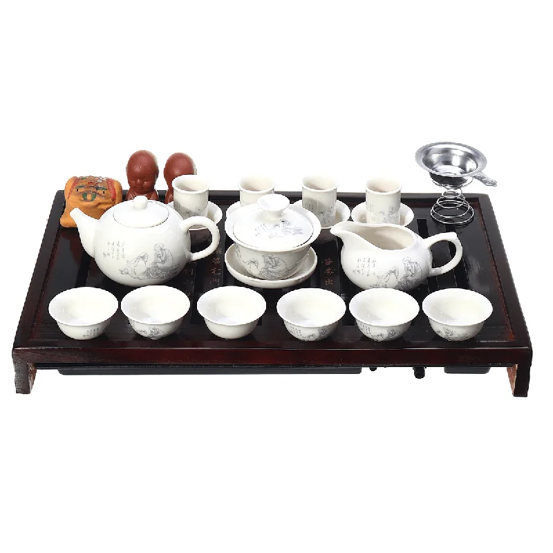 China Kung Fu Tea Set Drinkware Ceremony Ceramic Tea Pot Cup Infuser Tea Tray