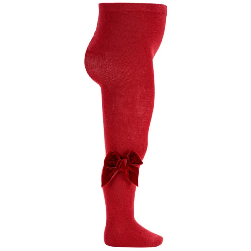 Cóndor Warm Red Cotton Tights w. Bow