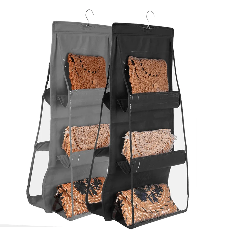 Double-Sided Six-Layer Hanging Handbag Closet Wardrobe Bag Storage Holder