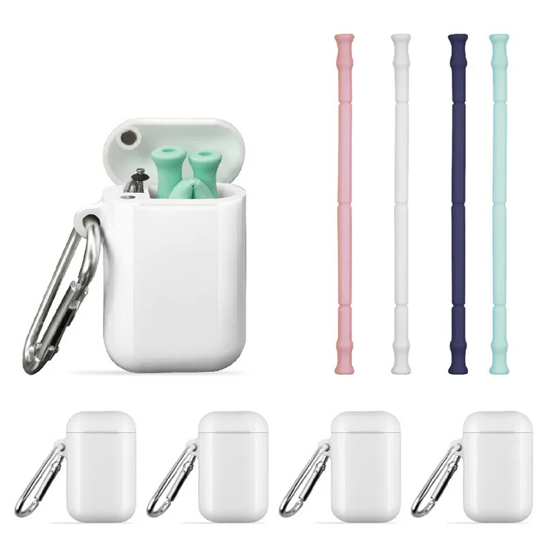 Foldable Silicone Straw Set Food-Grade Silicone Straw with Straw Brush Easy-To-Clean Straw Box Set Portable Drinkware