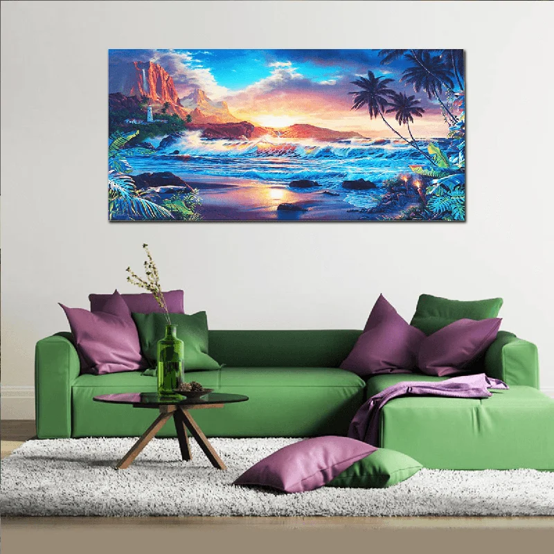 Home Decor Canvas Print Paintings Wall Art Modern Sunset Scenery Beach Tree Gift