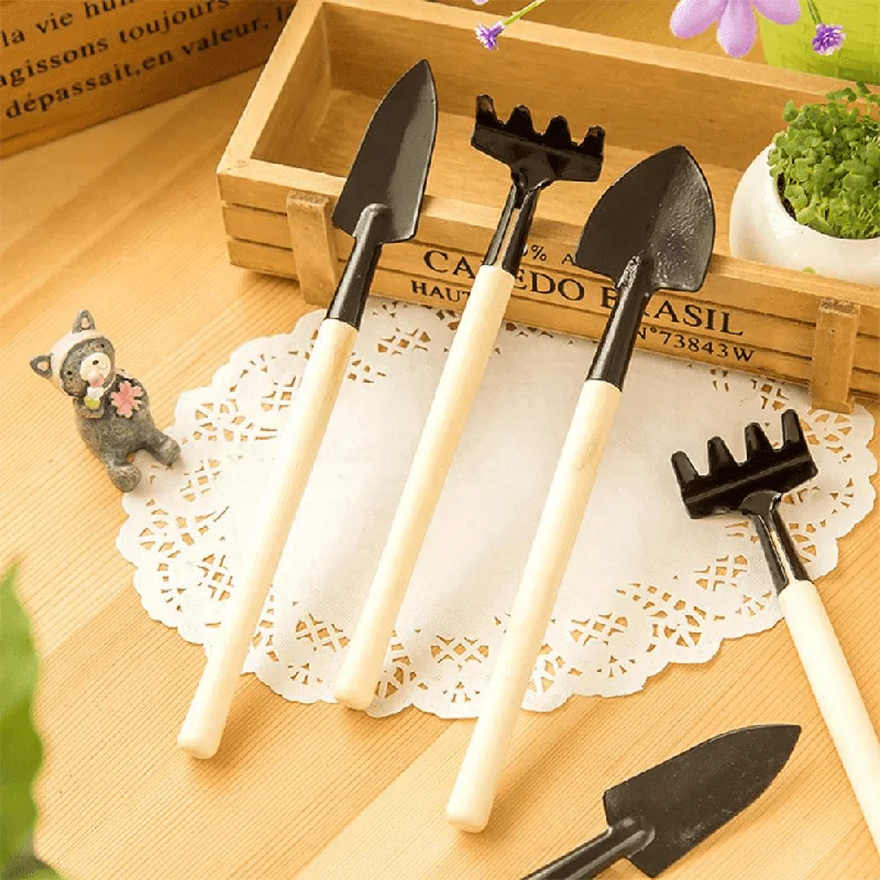 Honana HG-GT7 3Pcs Mini Garden Hand Tools Set Gardening Shovel Spade Rake Trowel Wood Handle