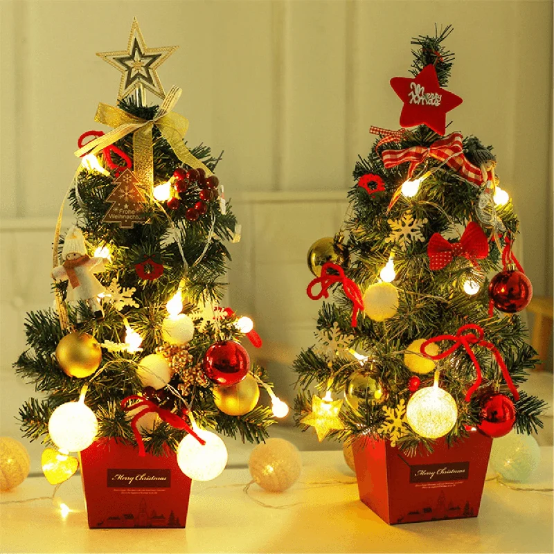 Mini Christmas Tree Desktop with Lights 50CM Golden and Red Christmas Tree Set