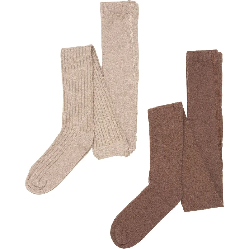 Minymo Hazel Brown Wool Tights Rib 2-pack