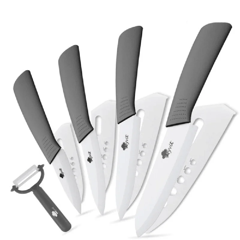 MYVIT 5PCS Ceramic K Nives Set Kitchen K Nives 3 4 5 6 Inch Chef K Nife Cook Set Peeler White Zirconia Blade Multi-Color Handle