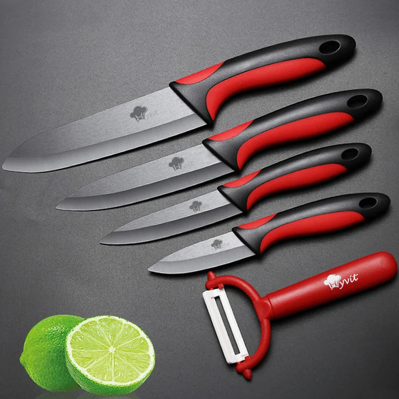 MYVIT Ceramic Knife Kitchen Knives 3 4 5 6 Inch + Peeler Black Blade Paring Fruit Vegetable Chef Utility Knife Cooking Tools Set