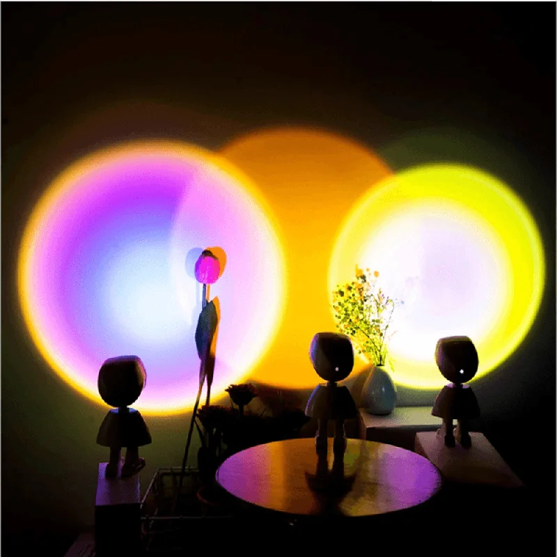 Sunset Projection Lamp Robot 360¬∞ Rotatable Sunshine Rainbow Projector Lamp Magic Atmosphere Night Light Stepless Dimming USB Touch Switch Table Lamp for Home Decoration