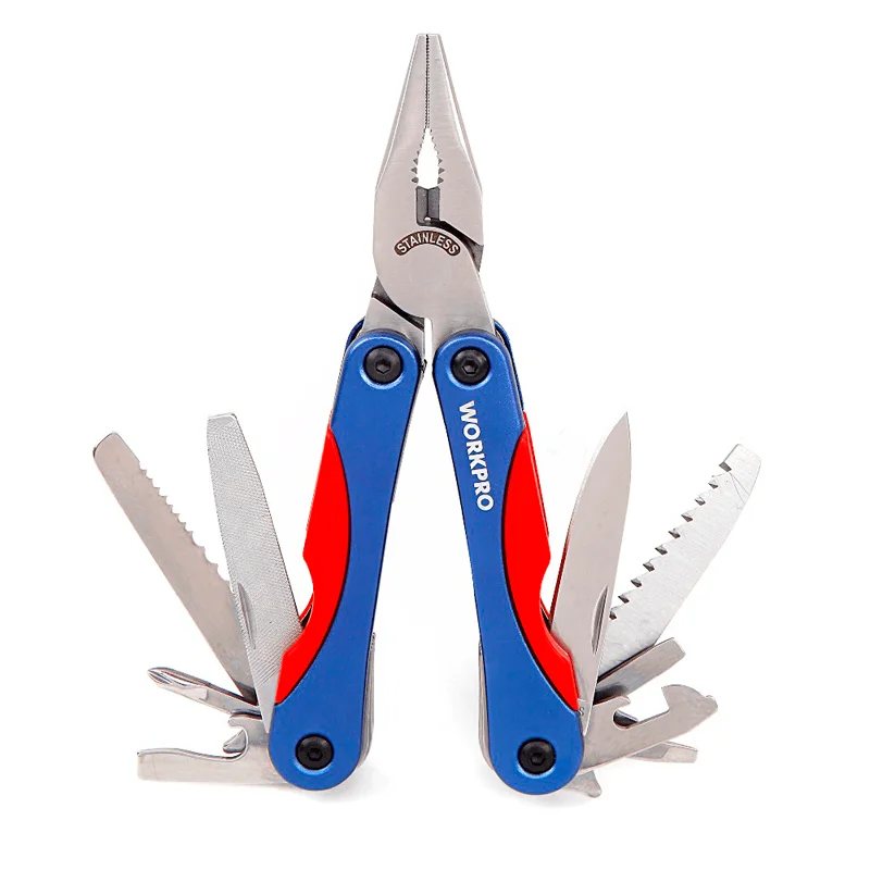 WORKPRO 2PCS 15 in 1 Multi-Function Folding Tool Kitchen Bottle Opener Sharp Pocket Multitool Pliers Saw Blade Knife Screwdriver Outdoor Camping Tool Set