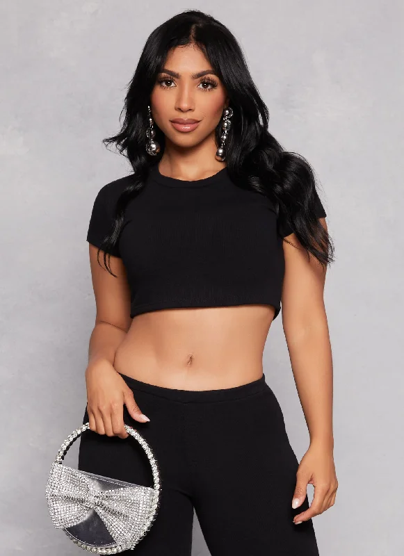 Crew Neck Short Sleeve Crop Top