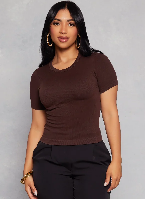 Basic Ribbed Crew Neck Short Sleeve Top