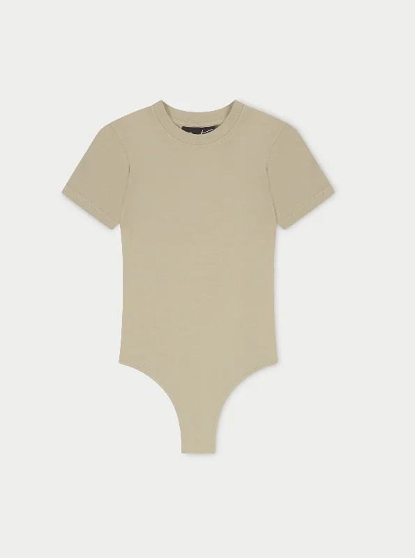 SHORT SLEEVE FITTED BODYSUIT - BEIGE