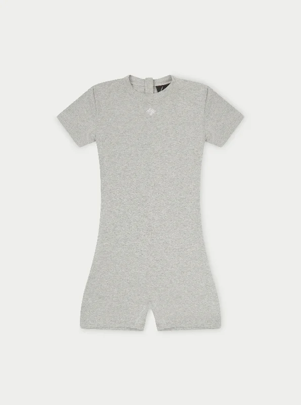 SOFT TOUCH SHORT SLEEVE FITTED UNITARD - GREY MARL