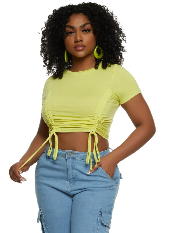 Haute Monde Ruched Short Sleeve Crop Top