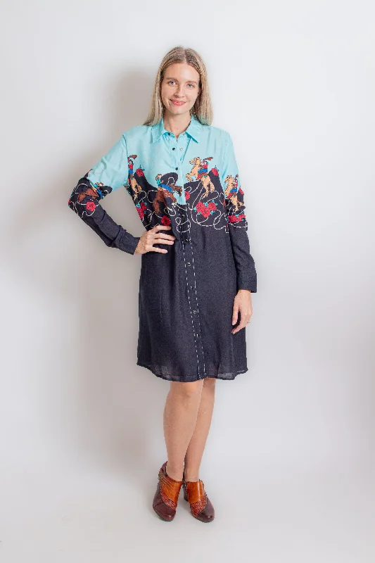 Blue Cowgirl Print Dress