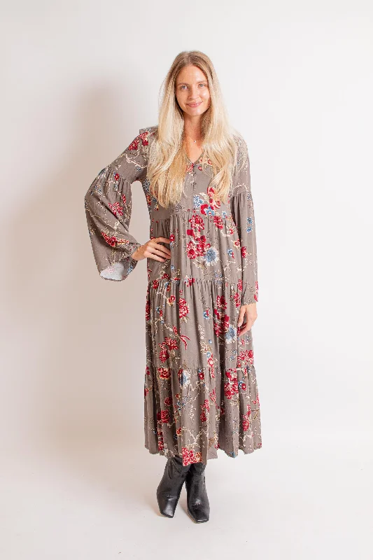 Gray Floral Maxi Dress