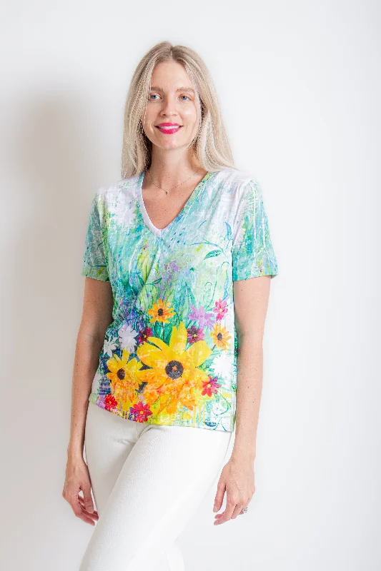 Green Multi Floral V-Neck