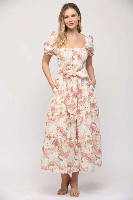 Floral Song Cream Midi Dress