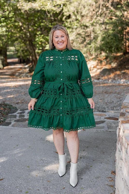 Embroidered Lace Green Tiered Dress