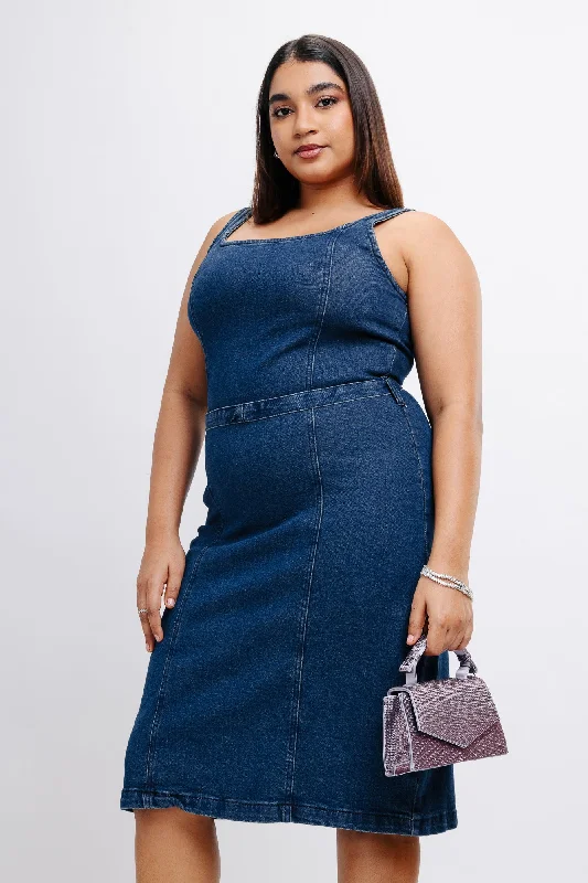 Indigo Denim Vintage Midi Dress