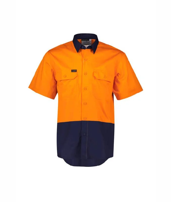 Mens Hi Vis, Cotton Drill, Short Sleeved Shirt