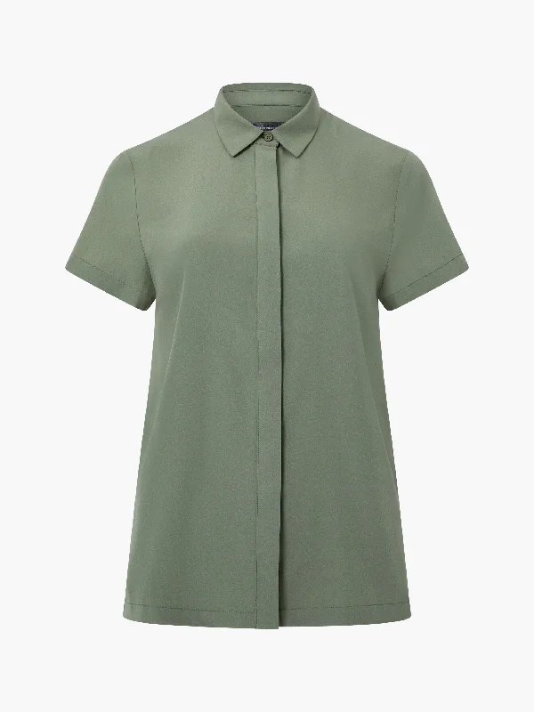 Pleat Back Button Through Short Sleeve Shirt