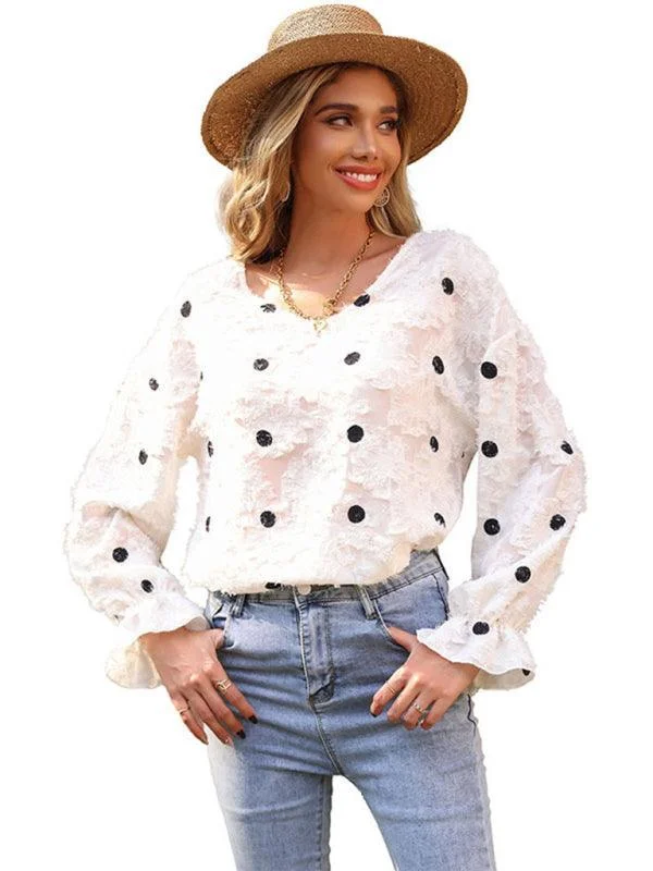 Polka Dot V Neck Women Top