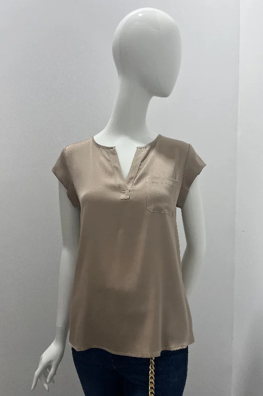 Repeat Silk V Neck Top With Chest Pocket