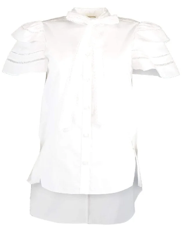 Short Sleeve Embroidered Trim Trapeze Top