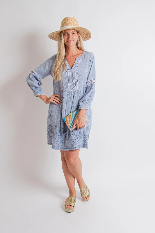 Heather Blue Embroidered Dress