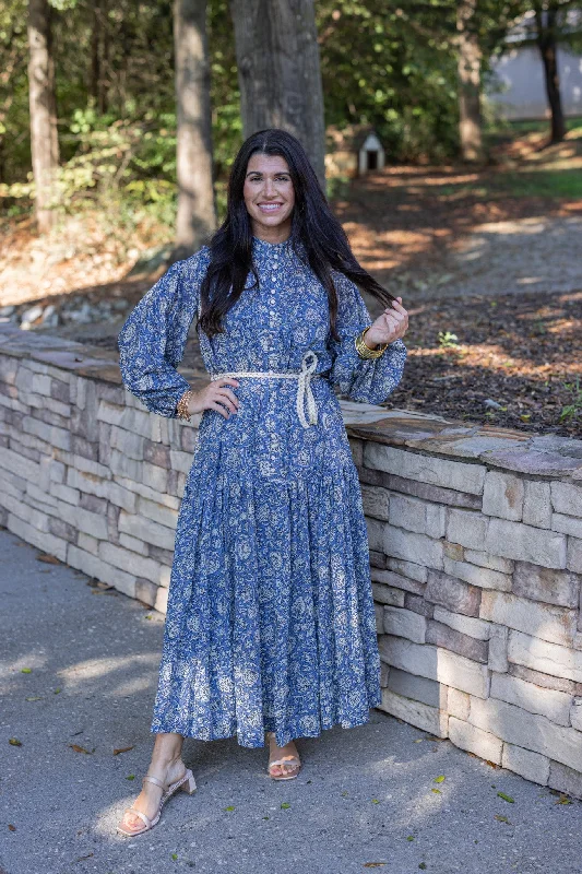 Vintage Blooms Blue Maxi Dress