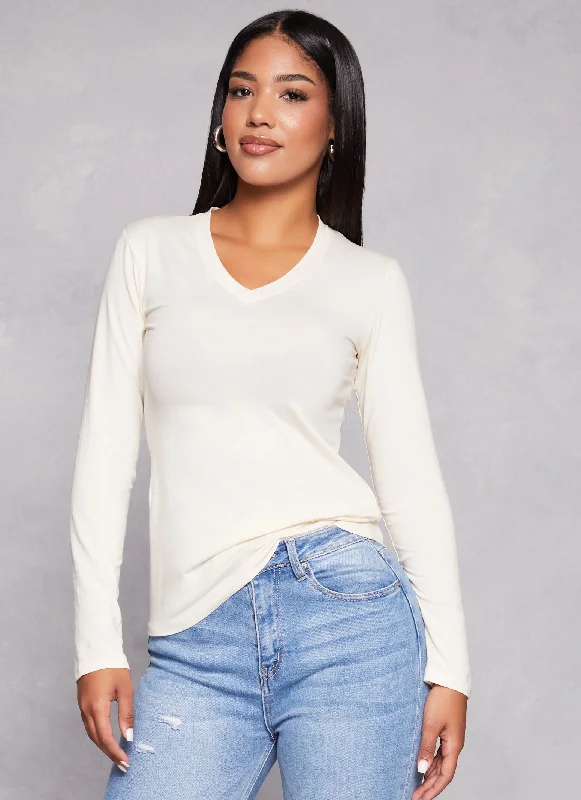 Basic V Neck Long Sleeve T Shirt