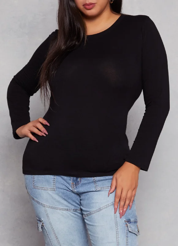 Plus Size Ambiance Long Sleeve Basic T Shirt