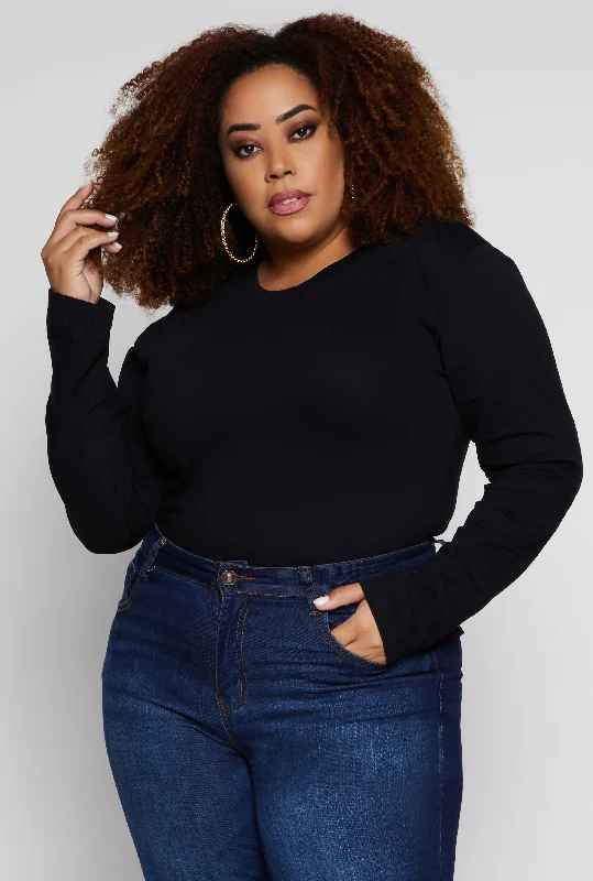 Plus Size Basic Crew Neck Long Sleeve Top