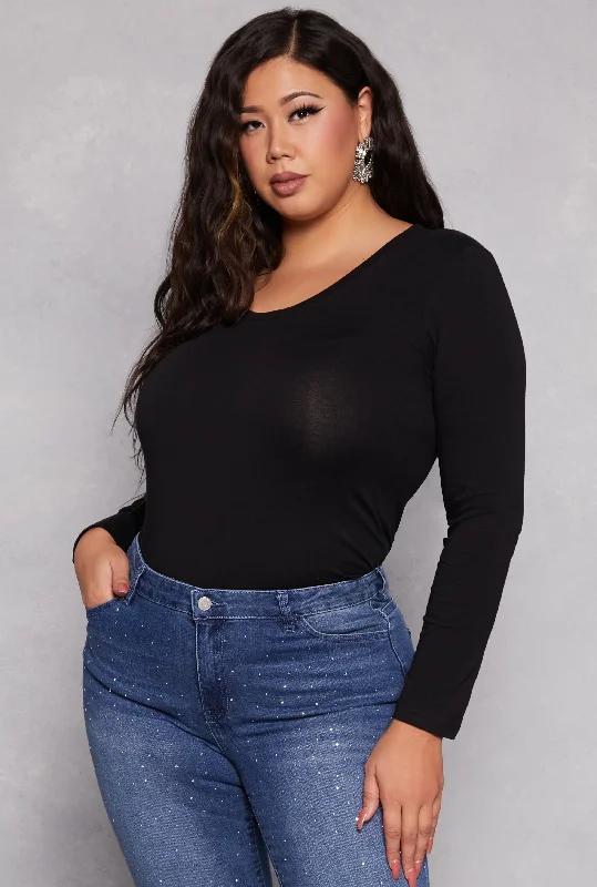 Plus Size Basic Scoop Neck Long Sleeve T Shirt