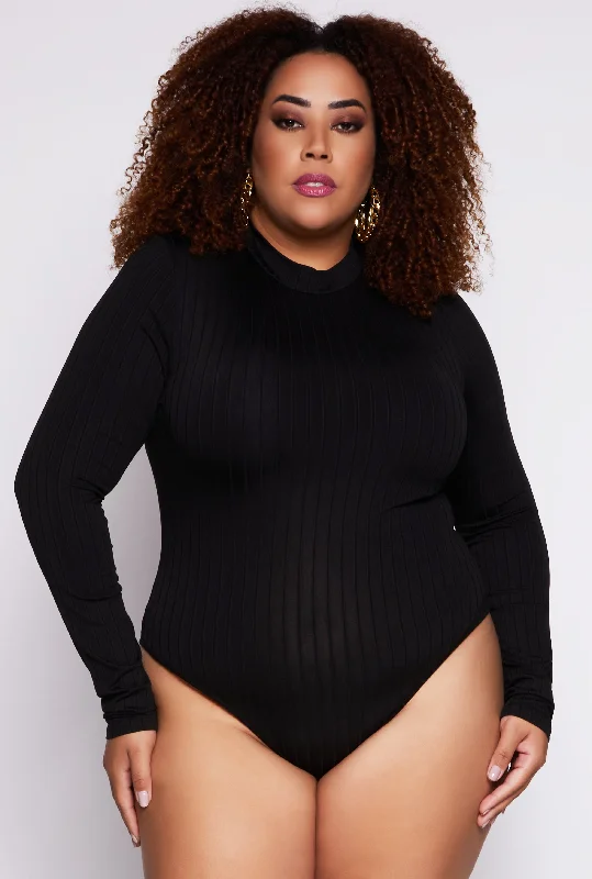 Plus Size Daisy Long Sleeve Mock Neck Bodysuit