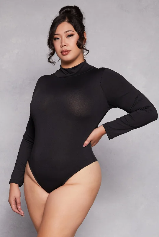 Plus Size Mock Neck Long Sleeve Bodysuit