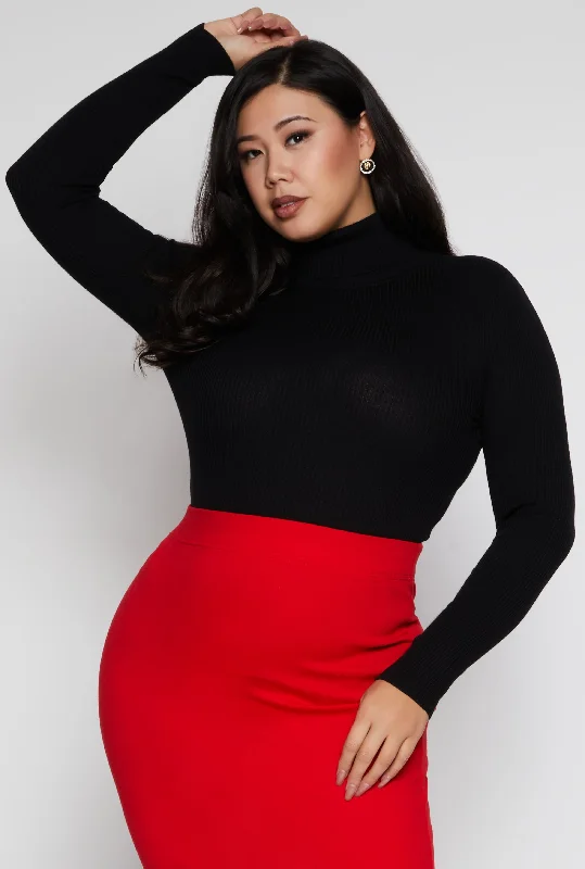 Plus Size Ribbed Long Sleeve Turtleneck Top