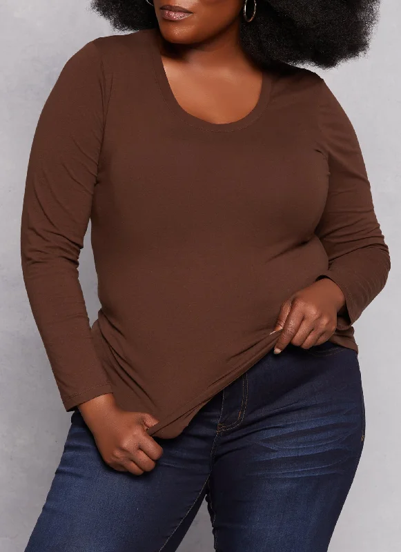 Plus Size Basic Scoop Neck Long Sleeve T Shirt