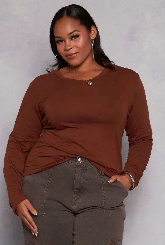 Plus Size Long Sleeve V Neck T Shirt